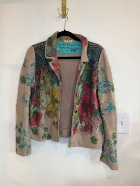 IVKO WOMAN  Floral knit Cardigan Jacket Size 40 boho artisan cotton sweater